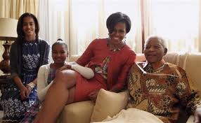 michelle obama and daughters with mandela